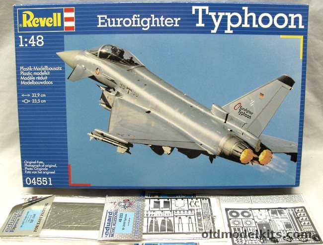 Revell 1/48 Eurofighter EF-2000 Typhoon + 2x Eduard PE & Mask - Luftwaffa JG73 Laage / JP002 Prototype RAF 1999 / JP005 Prototype DASA Lufthansa 1999, 04551 plastic model kit